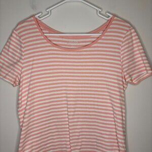 CHICO'S Ultimate Tee Short Sleeve Womens M Pink White Stripe Round Hem